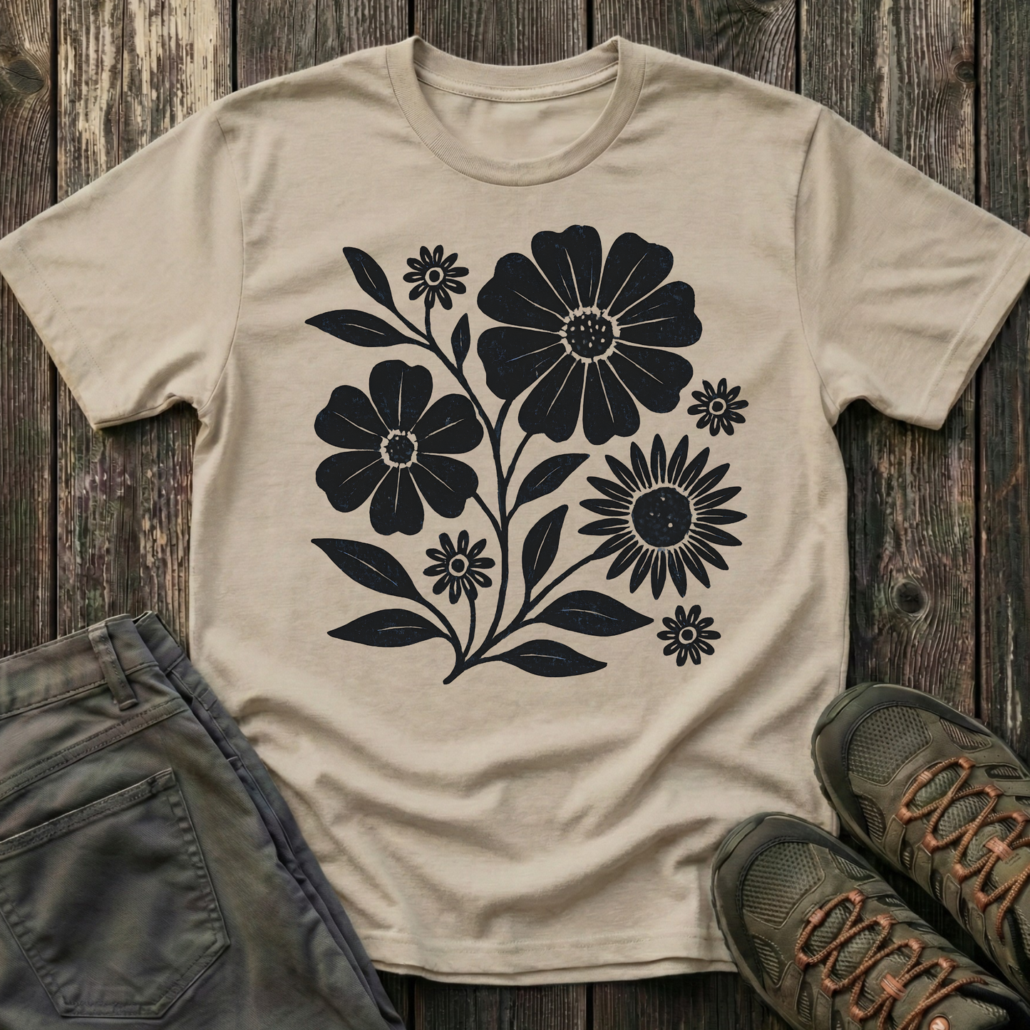 Botanical Portrait Black Ink Print T-shirt