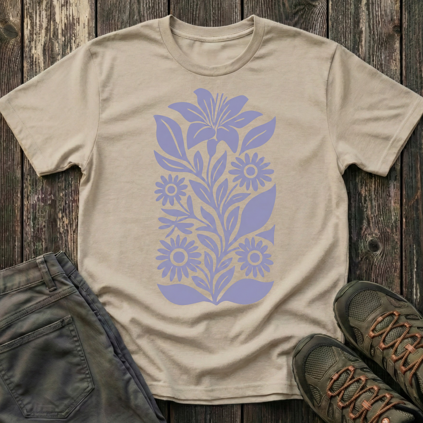 Flower Gathering Ink Print Lilac T-shirt