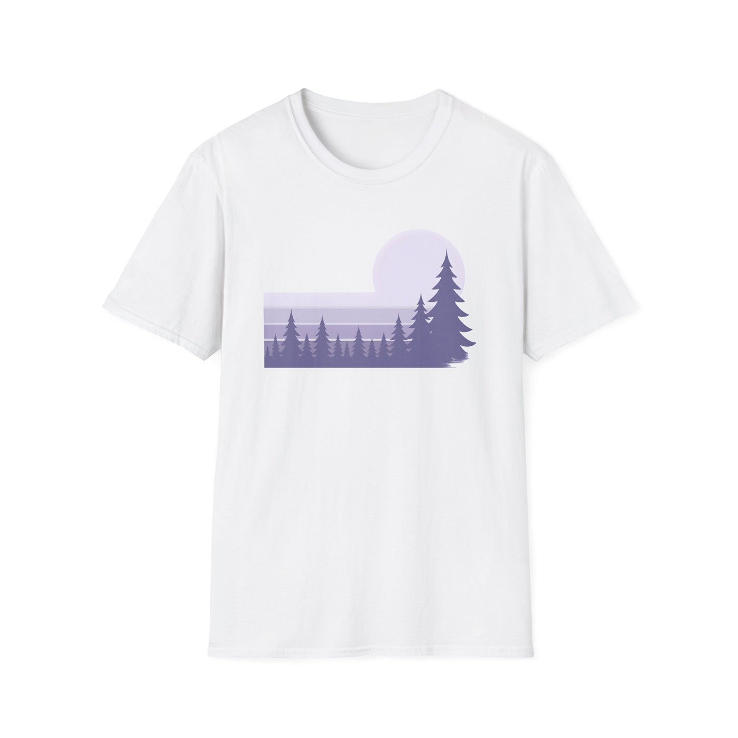 Retro Lilac Sunset Over Pines T-shirt