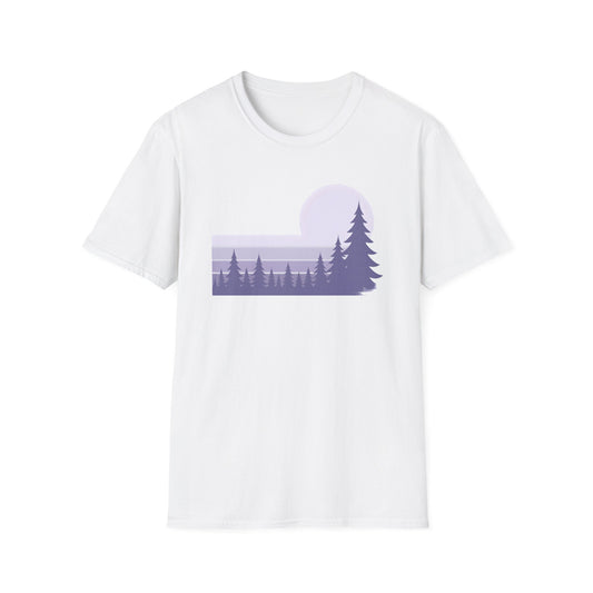 Retro Lilac Sunset Over Pines T-shirt