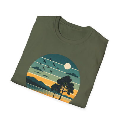 Retro Blue Sunset Over Lake T-shirt