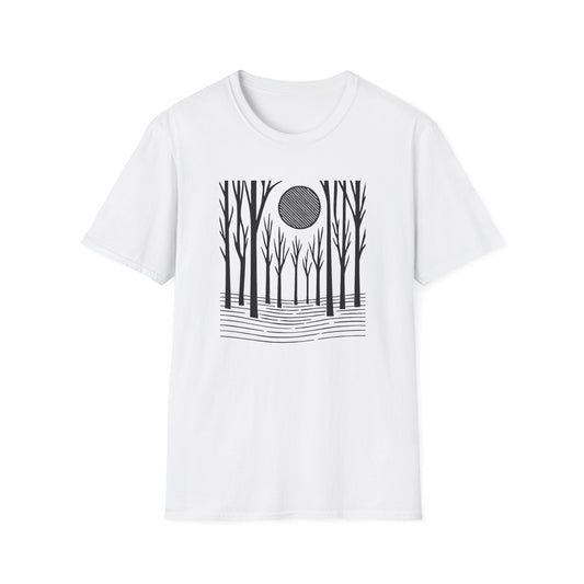 Striped Moon Over Winter Forest T-shirt