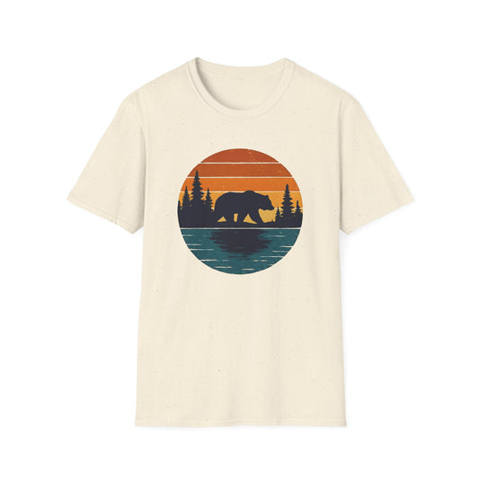 Bear Strolling In Retro Sunset T-shirt