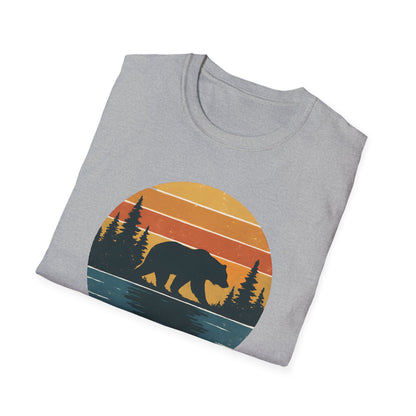 Bear Strolling In Retro Sunset T-shirt
