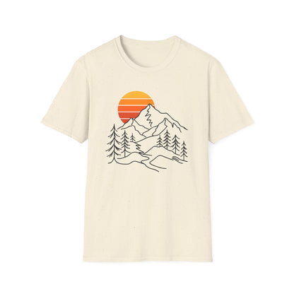 Retro Sunset Mountain Line Art T-shirt