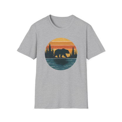 Bear Strolling In Retro Sunset T-shirt