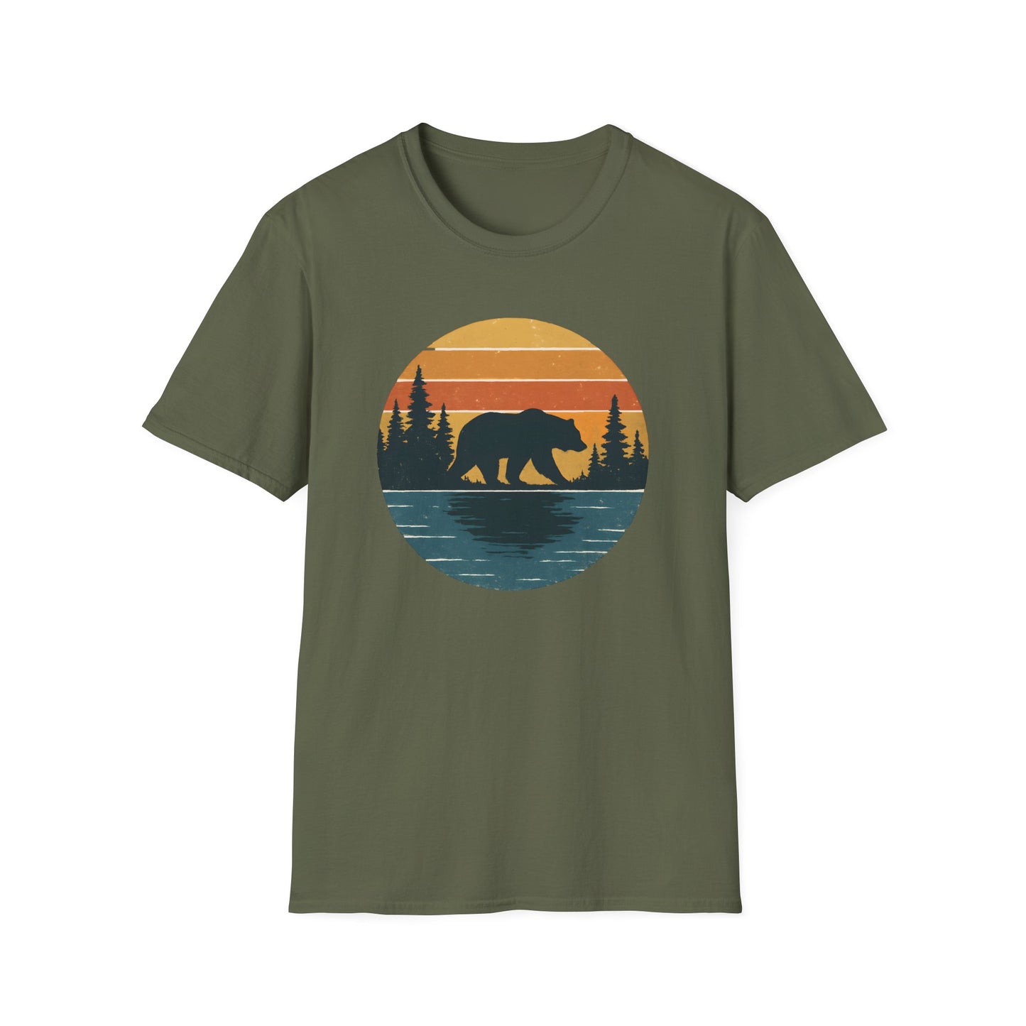 Bear Strolling In Retro Sunset T-shirt