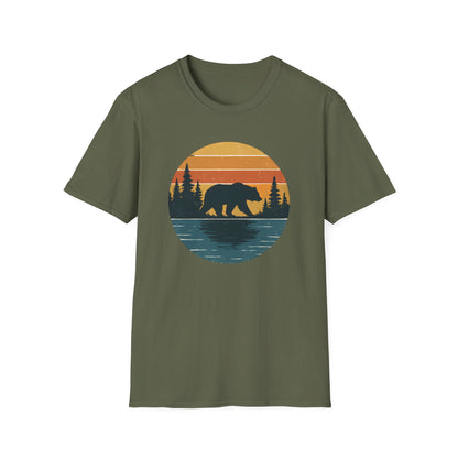 Bear Strolling In Retro Sunset T-shirt