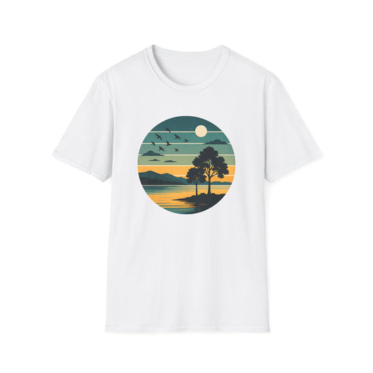 Retro Blue Sunset Over Lake T-shirt