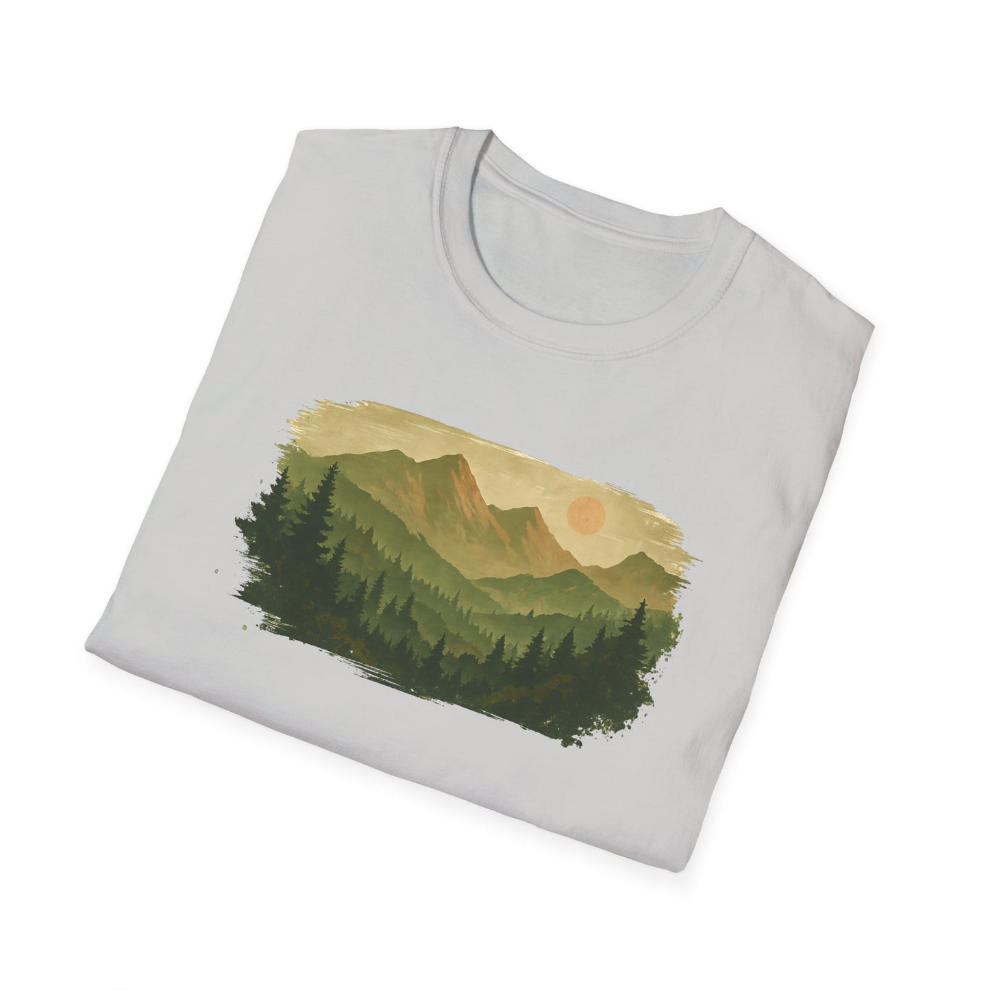 Brushstroke Green Mountain Landscape T-shirt