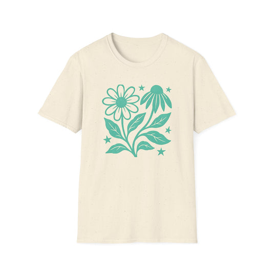 Flowers And Stars Ink Print T-shirt
