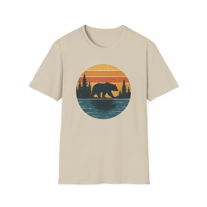 Bear Strolling In Retro Sunset T-shirt