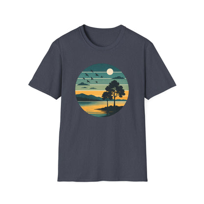 Retro Blue Sunset Over Lake T-shirt