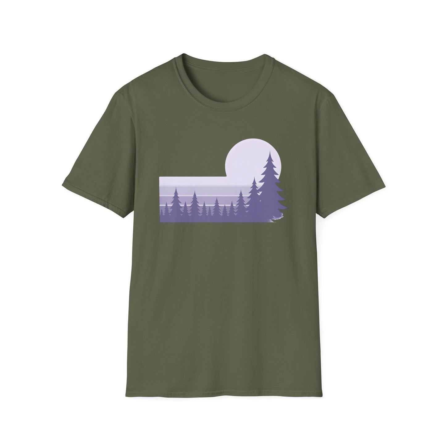 Retro Lilac Sunset Over Pines T-shirt
