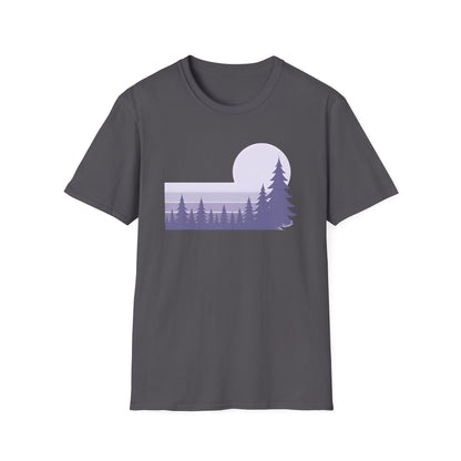 Retro Lilac Sunset Over Pines T-shirt