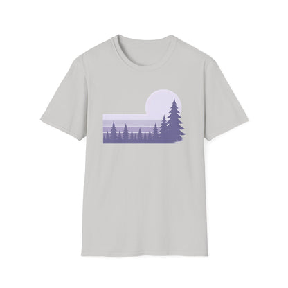 Retro Lilac Sunset Over Pines T-shirt