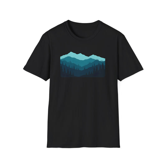 Layered Teal Mountain Landscape T-shirt