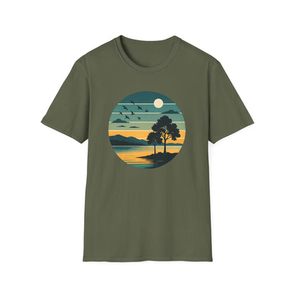 Retro Blue Sunset Over Lake T-shirt