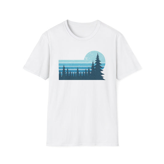 Retro Teal Sunset Over Pines T-shirt