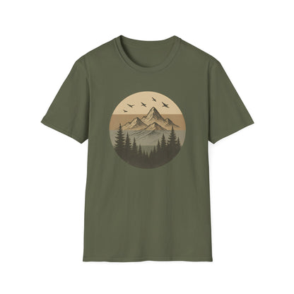 Retro Mountain Landscape Earth Tones T-shirt