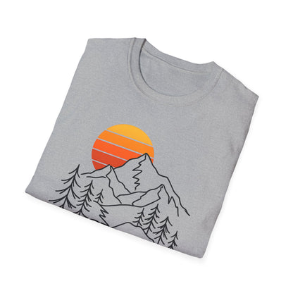 Retro Sunset Mountain Line Art T-shirt
