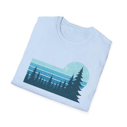 Retro Teal Sunset Over Pines T-shirt