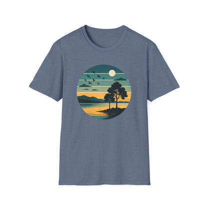 Retro Blue Sunset Over Lake T-shirt