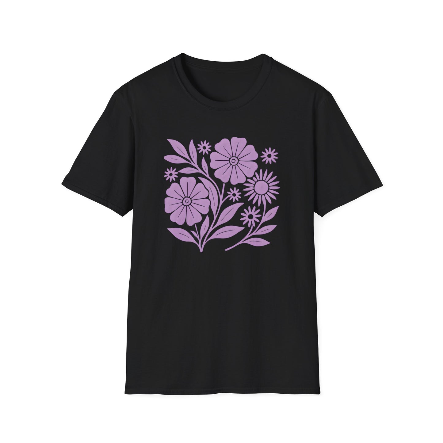 Flower Gathering Lavender Ink Print T-shirt