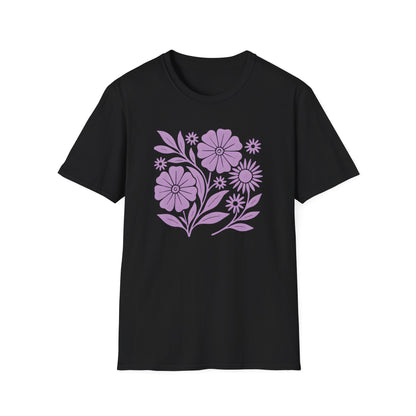 Flower Gathering Lavender Ink Print T-shirt