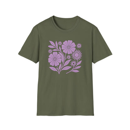 Flower Gathering Lavender Ink Print T-shirt