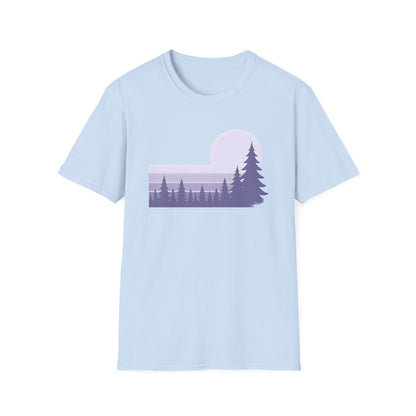 Retro Lilac Sunset Over Pines T-shirt