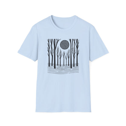 Striped Moon Over Winter Forest T-shirt