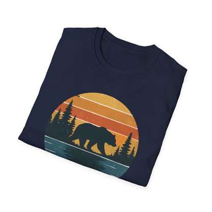 Bear Strolling In Retro Sunset T-shirt
