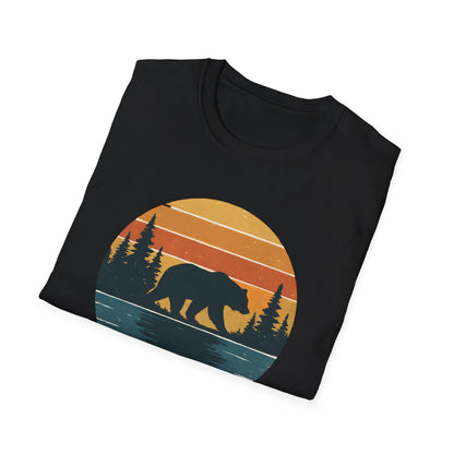 Bear Strolling In Retro Sunset T-shirt