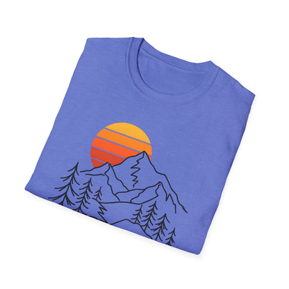 Retro Sunset Mountain Line Art T-shirt