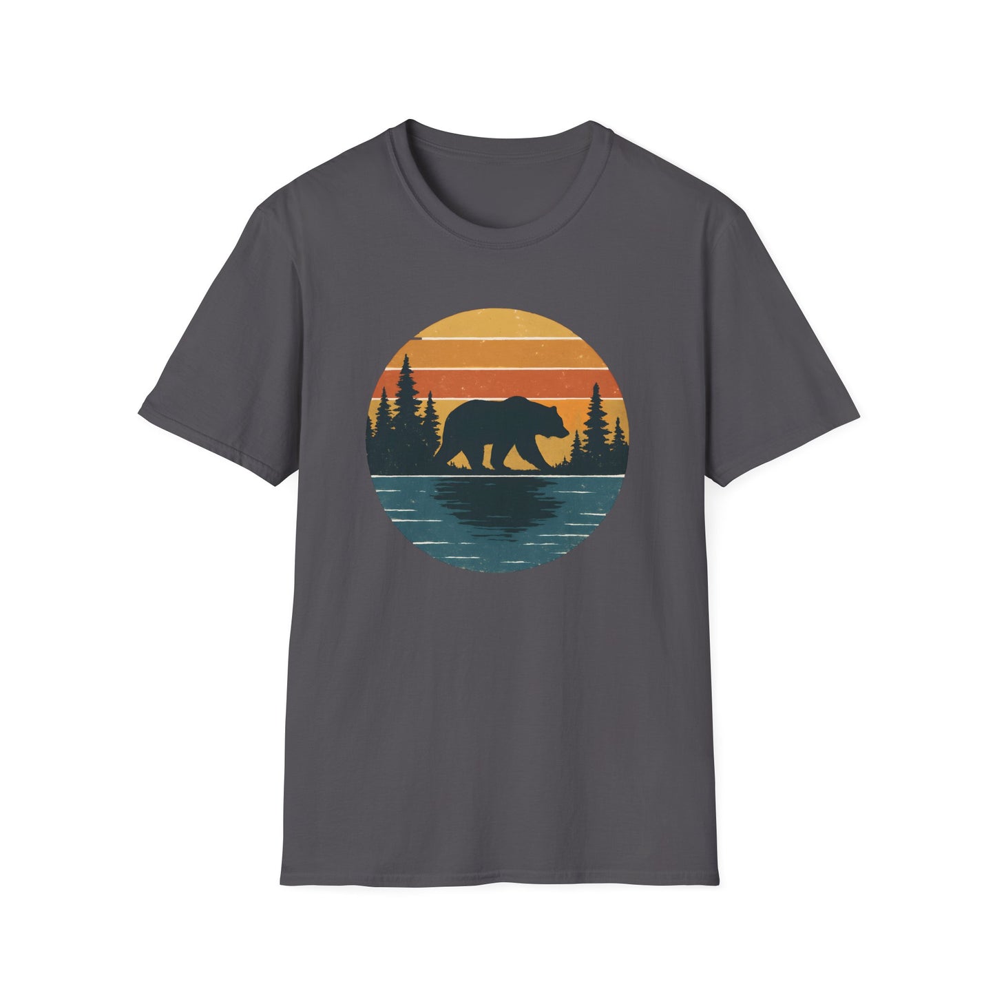 Bear Strolling In Retro Sunset T-shirt