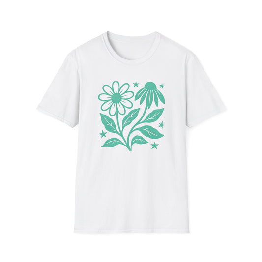 Flowers And Stars Ink Print T-shirt