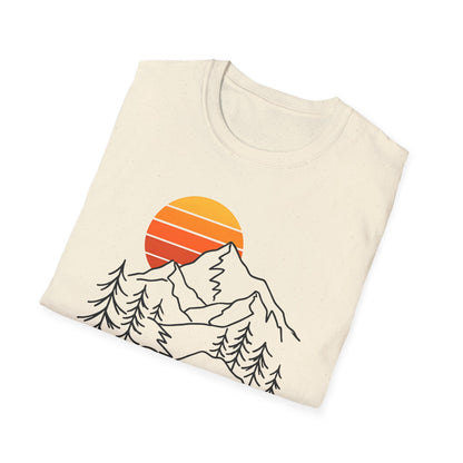 Retro Sunset Mountain Line Art T-shirt