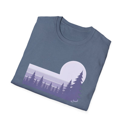 Retro Lilac Sunset Over Pines T-shirt