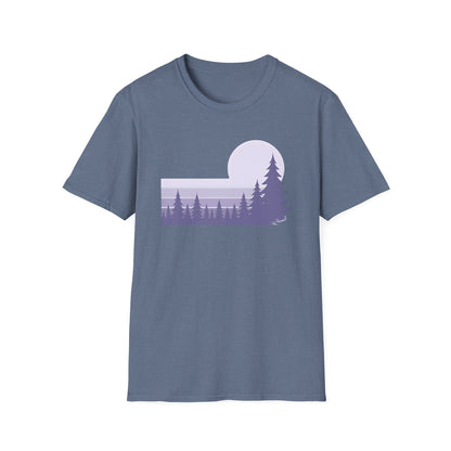 Retro Lilac Sunset Over Pines T-shirt