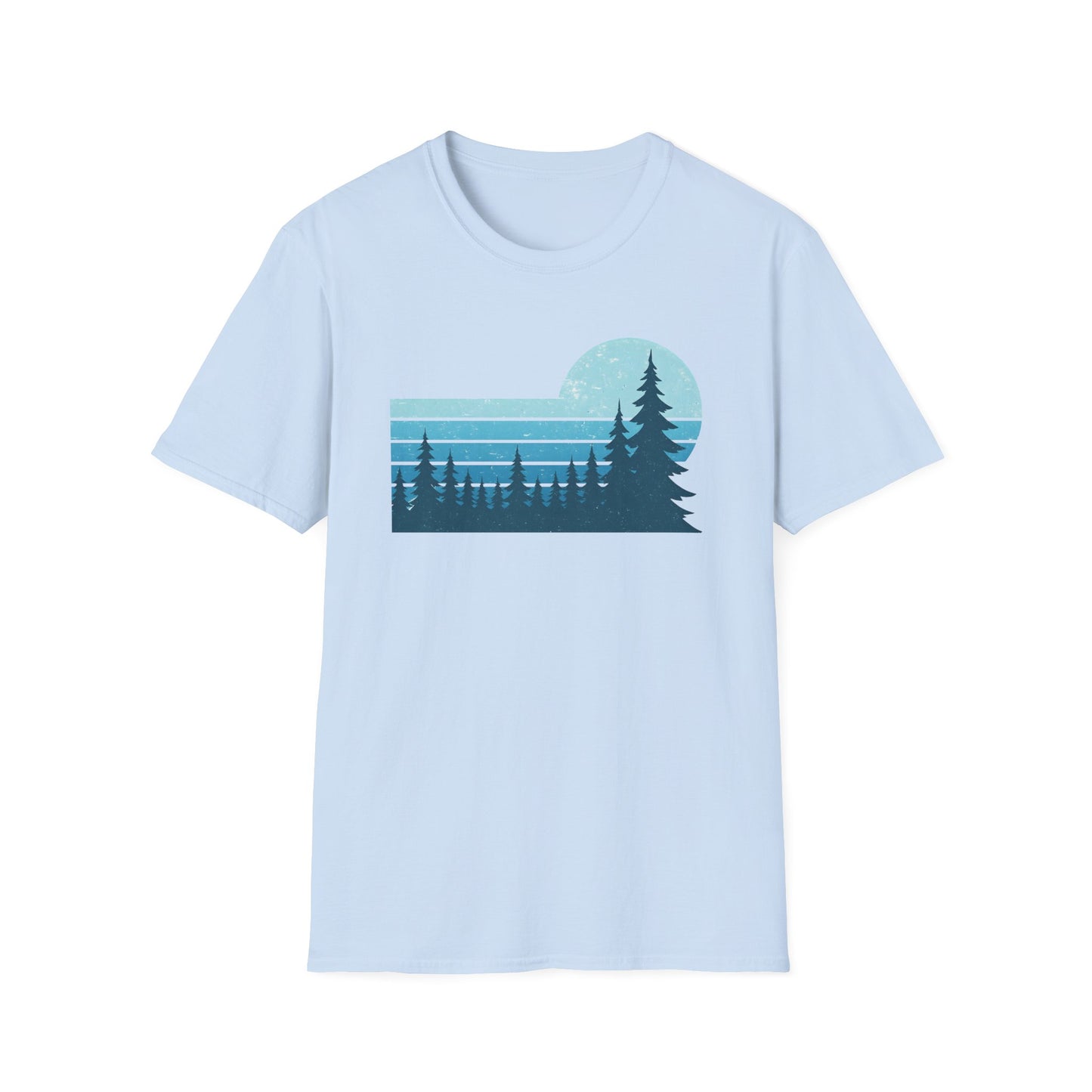Retro Teal Sunset Over Pines T-shirt