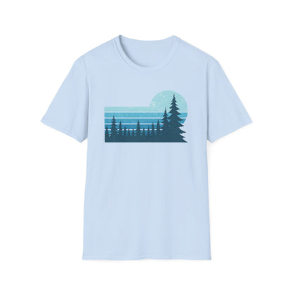 Retro Teal Sunset Over Pines T-shirt