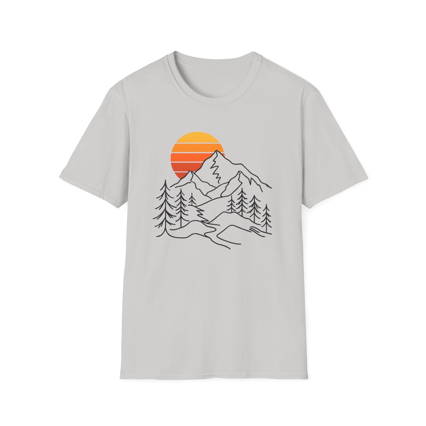 Retro Sunset Mountain Line Art T-shirt