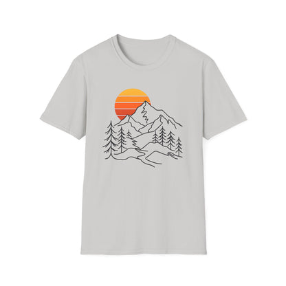 Retro Sunset Mountain Line Art T-shirt