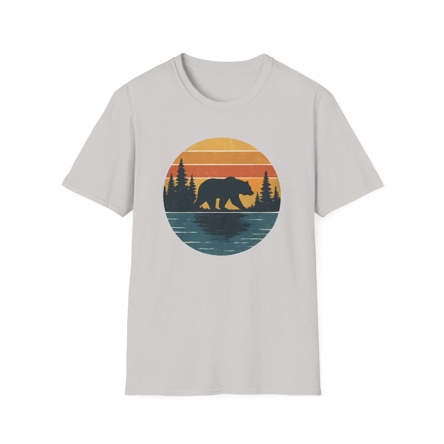 Bear Strolling In Retro Sunset T-shirt