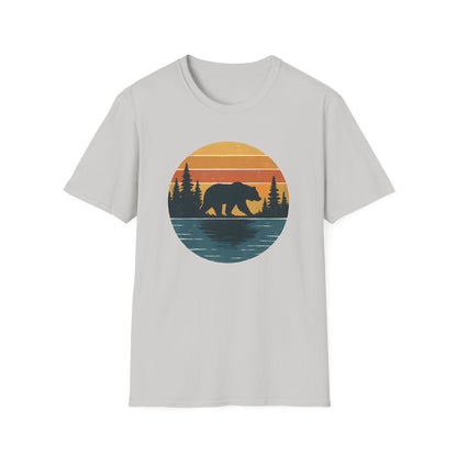 Bear Strolling In Retro Sunset T-shirt