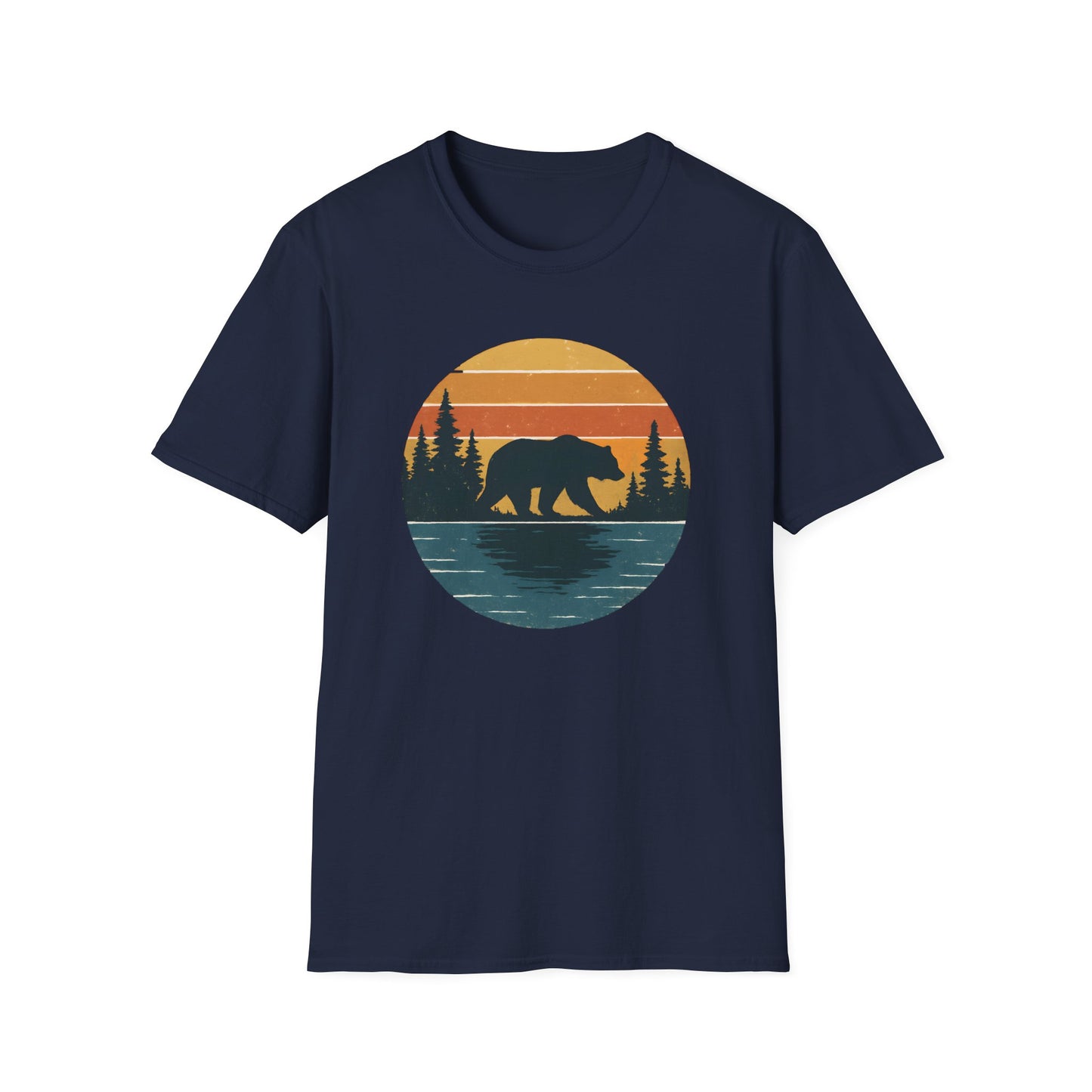 Bear Strolling In Retro Sunset T-shirt