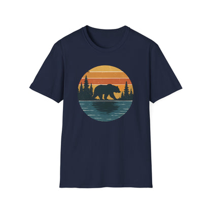 Bear Strolling In Retro Sunset T-shirt
