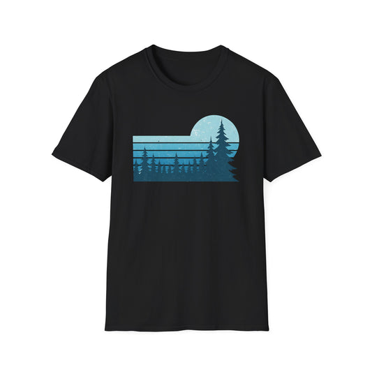 Retro Teal Sunset Over Pines T-shirt