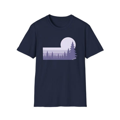 Retro Lilac Sunset Over Pines T-shirt
